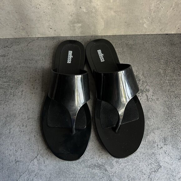 Melissa Shoes - MELISSA Essential Chic Black Water Resistant Flip Flop Size 8